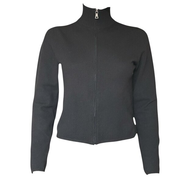 NWC Prada Black Cashmere Zippered Sweater Leather Accents - Picture 1 of 12